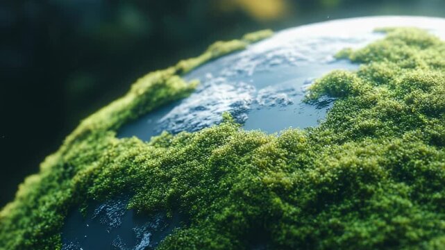 Video A small green plant sits on top of a spherical representation of the Earth, emphasizing global connection and growth