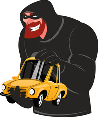 thief wearing black mask stole car