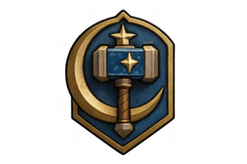 Fantasy hammer crescent moon and star emblem