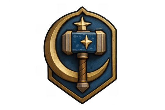 Fantasy hammer crescent moon and star emblem