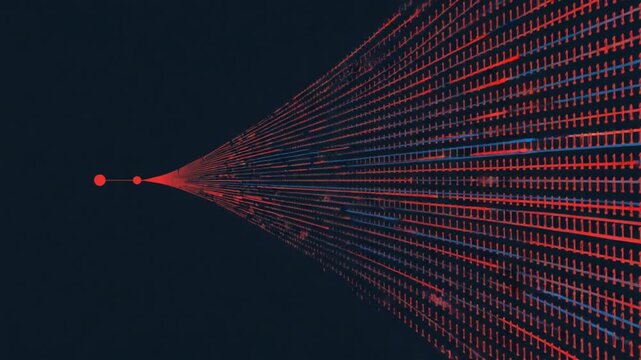 Red and Blue Binary Code Stream Converging from Dots into a Wide Fan data digital