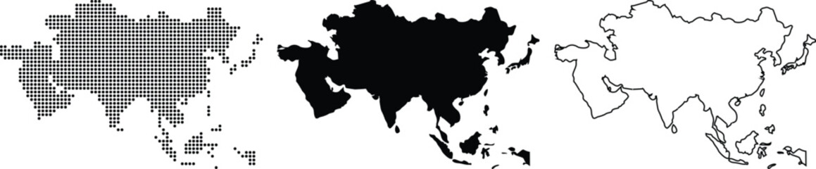 Obraz premium Hand made Asia map vector illustration in gray black and white simple outline design for geographic and political concepts By illustrator