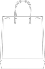 Simple line drawing of a blank white shopping bag with handles isolated