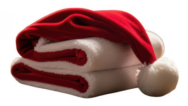 Folded christmas blanket with santa hat isolated on transparent background - Powered by Adobe
