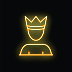 Naklejka premium Neon yellow icon of a king wearing a crown, symbolizing power and authority