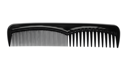 Black plastic hair comb for styling isolated on transparent background