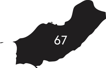 Kosovo map black silhouette with number 67 on transparent background vector illustration