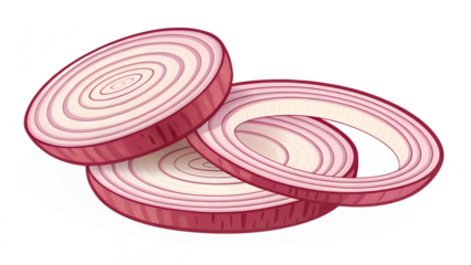 Red onion ring clipart with layered circular lines, flat colors, smooth vector outline, transparent PNG.