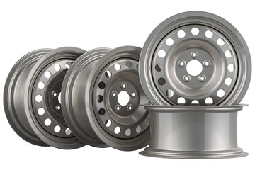 Car steel wheels or car rims, transparent background