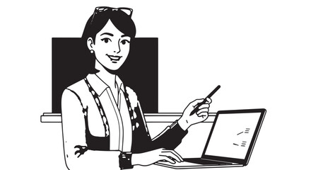 Confident female presenter delivering a business briefing with laptop and projector in a modern office setting.