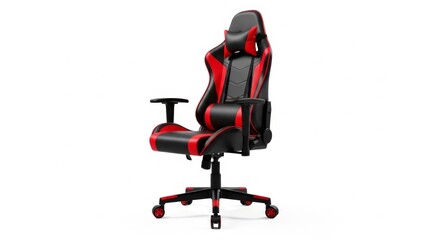 Ergonomic black and red gaming chair with adjustable armrests