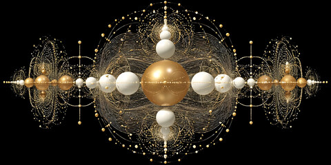 Atomic Harmony: Golden Nexus of Symmetry, ai generated.