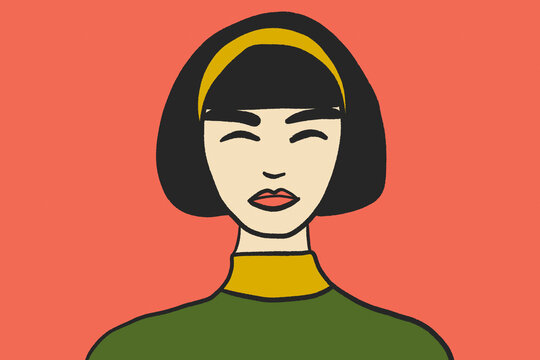 Minimalist portrait of a woman in green and yellow