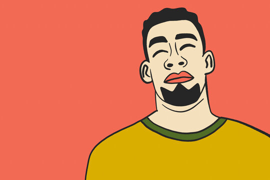 Portrait of a man with coral background in minimal style