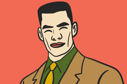 Minimalist contemporary portrait of a smiling male