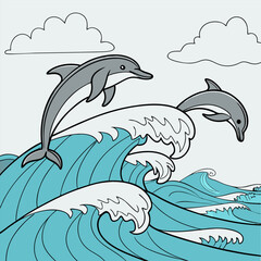 Cute dolphin swimming cartoon vector icon illustration animal nature icon isolated flat vector	