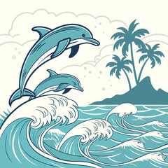 Cute dolphin swimming cartoon vector icon illustration animal nature icon isolated flat vector	