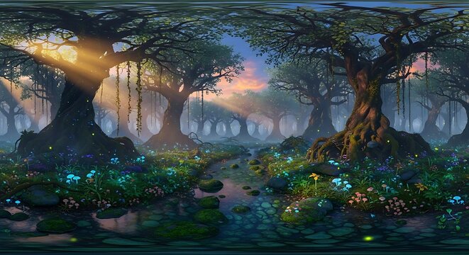 Magical Forest Stream and Sunbeams - Powered by Adobe