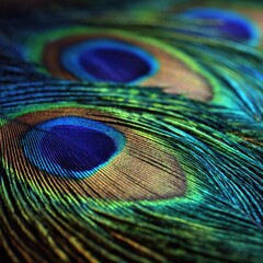 Fototapeta premium Close-Up View of Peacock Feathers in Stunning Colors.