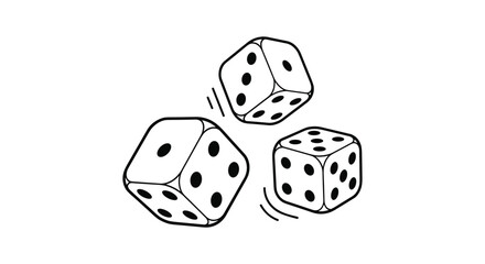 Dice falling on white background showing different numbers in gambling and tabletop game design