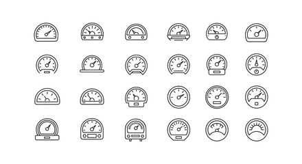 Automotive performance dial icon vector illustration set isolated dashboard speedometer symbol element
