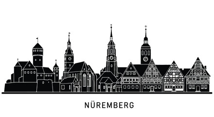 Obraz premium Nuremberg Skyline Silhouette Black and White Cityscape.