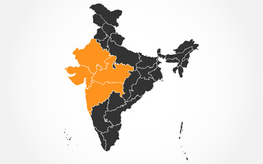 Obraz premium India map with west indian states highlight stock image, Vector west indian states map