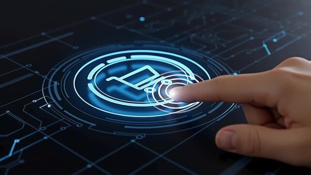 Digital shopping cart button touch for the concept of online business and technology.