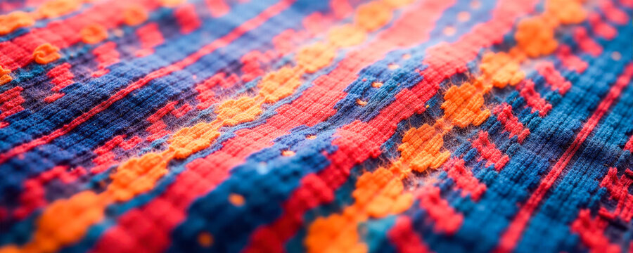 Colorful textile pattern showcasing vibrant hues and intricate designs from a traditional weaving craft