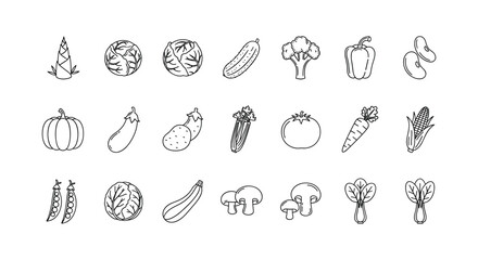 Line drawing of various vegetables perfect for icons designs and creative culinary projects