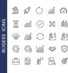 Business icons, productivity symbols, performance graphics, career tools, startup visuals, strategy elements, growth indicators, flat vector illustration