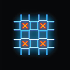 Blue neon grid glowing on a black background, with four red crosses marking specific points
