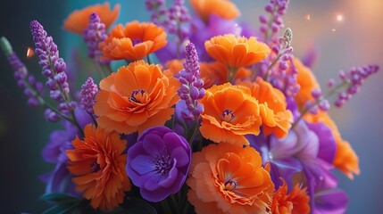 Obraz premium Vibrant orange purple flowers soft light arrangement images