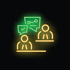 Neon sign of two businessmen having a meeting, discussing charts and planning their business strategy