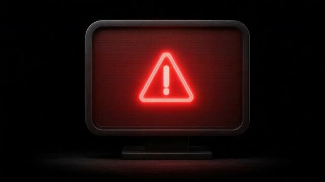 Red Warning Sign on a Dark Background Indicating Caution with Alert Symbol Illuminating the Surrounding Space 4k Video footage