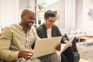 Coworking team collaborating in modern office space