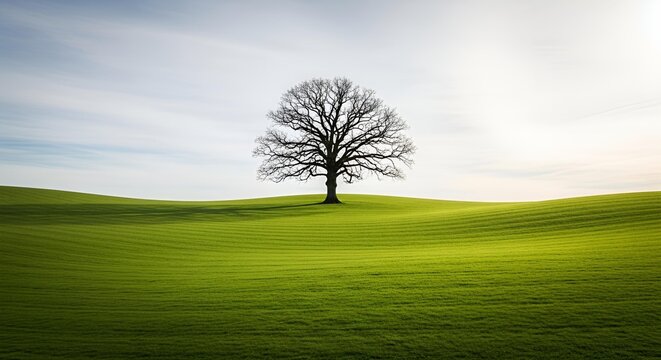 Lone tree landscape scenic nature photography green field and sky view