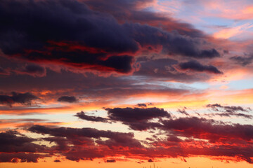 View of beautiful colorful sunset sky.