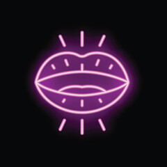 Neon lips shining brightly on a black background, perfect for topics of communication, nightlife, and entertainment
