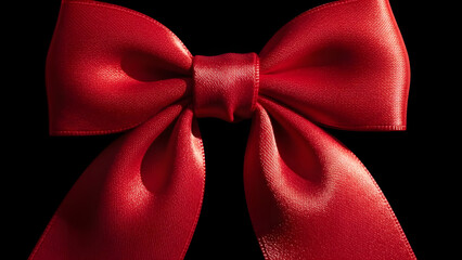 Elegant red satin ribbon bow on black background