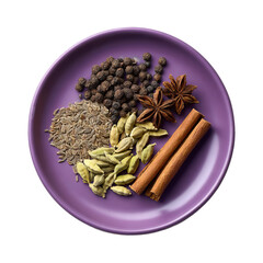 A Vibrant Array of Exotic Spices Including Star Anise, Cinnamon, Cardamom, and More, Perfect for Culinary Adventures on Transparent Background