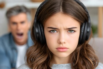 Teenager ignoring angry father during family argument