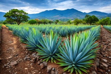 Blue agave plantation growing in jalisco mexico landscape