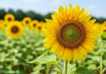 Bright Single Sunflower in Bloom Above Field &ndash; Close-Up Nature
