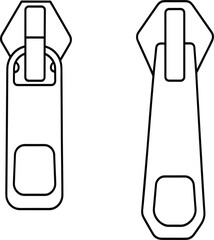 Zipper Puller Slider Vector Outline Set, Metal Fastener Hardware Line Art, Simple Apparel Technical Drawing, Clothing Accessory Graphic Element