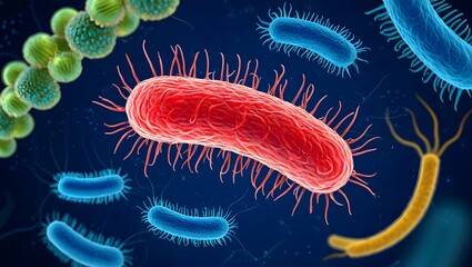 3D rendered microscopic bacteria and virus pattern design