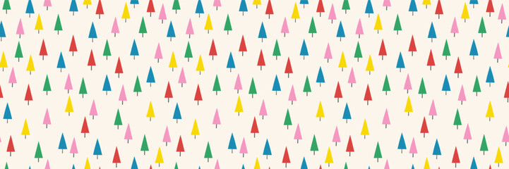 Christmas tree background design. Seamless pattern with abstract cartoon ornaments. Vector illustration