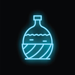 Blue glowing neon icon of a bottle being cooled in a water basin, representing traditional methods of temperature regulation