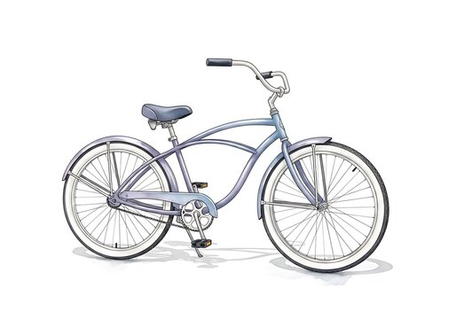 Vintage bicycle with a wicker basket full of colorful flowers and lavender, isolated on white background, watercolor illustration. Bicycle watercolor - Powered by Adobe