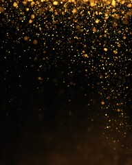 A sparkling golden bokeh effect with scattered lights against a dark background.